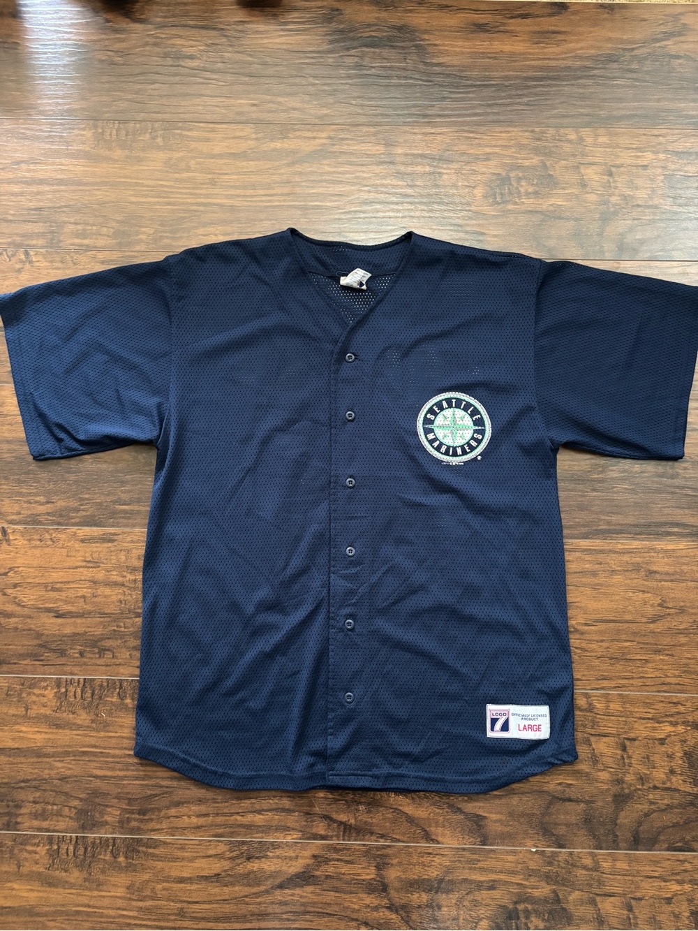 LOGO 7 Navy Mesh Jersey with Red Size Patch